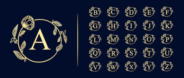 Vettore modello floreale logo in stile lineare alla moda. pianta e monogramma con foglie eleganti. emblema per l'industria della moda, della bellezza e della gioielleria.