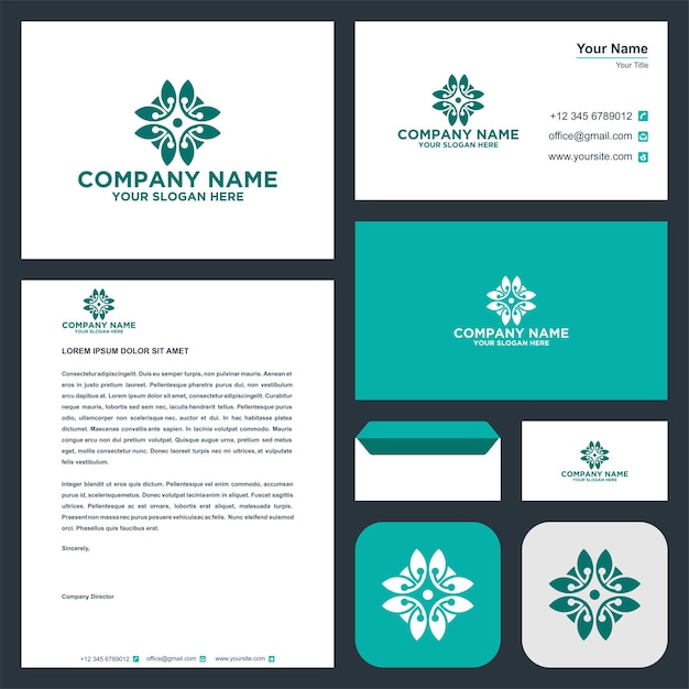 Logo flower in business card premium vector