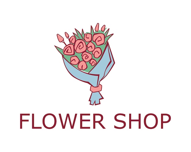 Logo del negozio di fiori bouquet grafico stilizzato