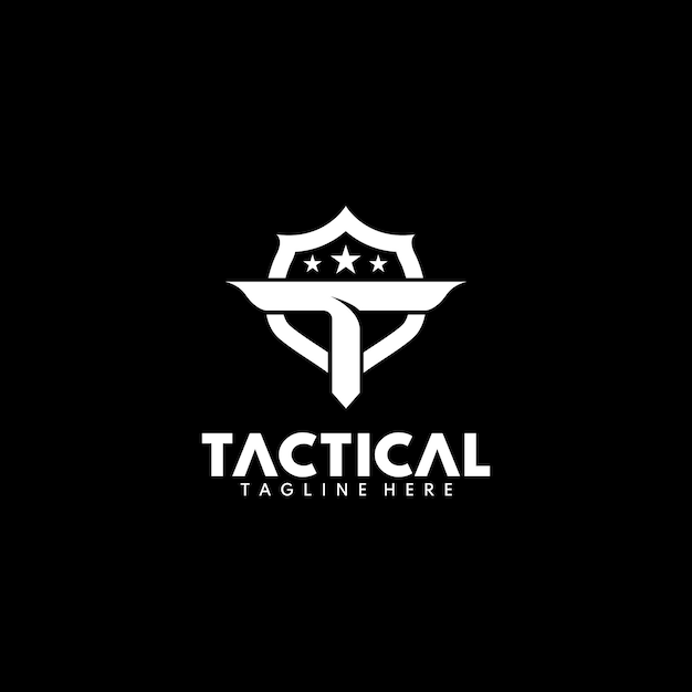 Вектор Логотип компании по производству тактического военного снаряжения, который находится поверх черного логотипа tactical shield logo