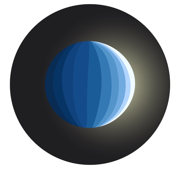 暗い背景に暗い青色の球体の形をしたロゴ