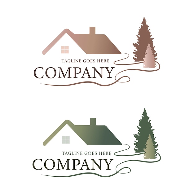 logo in the form of a house in the forest. modern and minimalist style, geometric elements