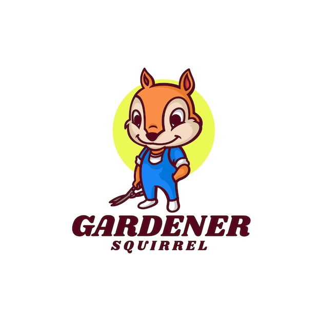 Logo giardiniere scoiattolo mascotte stile cartone animato