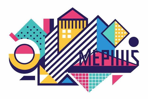 Vector logo geïnspireerd door memphis design met behulp van speelse geometrische vormen en gedurfde kleuren