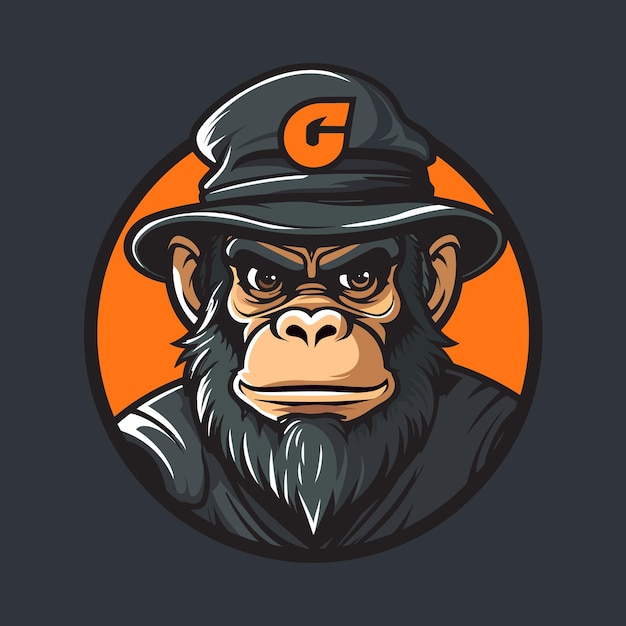 Vettore un logo di gorilla che indossa un cappello