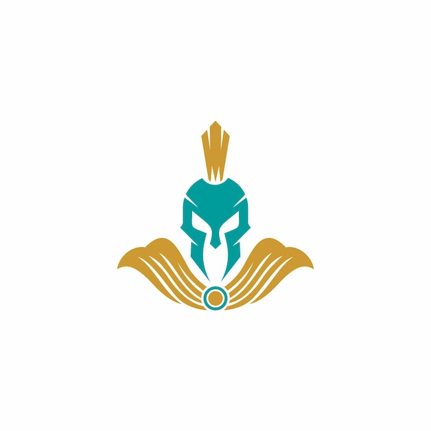 A logo for a greek warrior with a crown on his head.