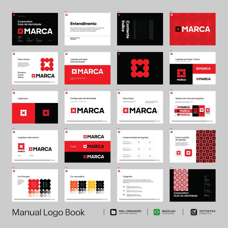 Vector logo guidelines template with brazil portugal language