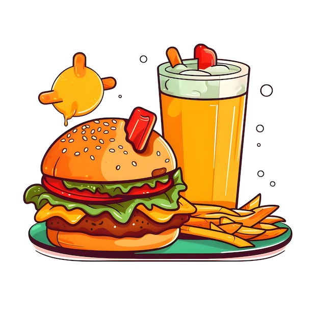 Logo hamburger cola and fries on a white background