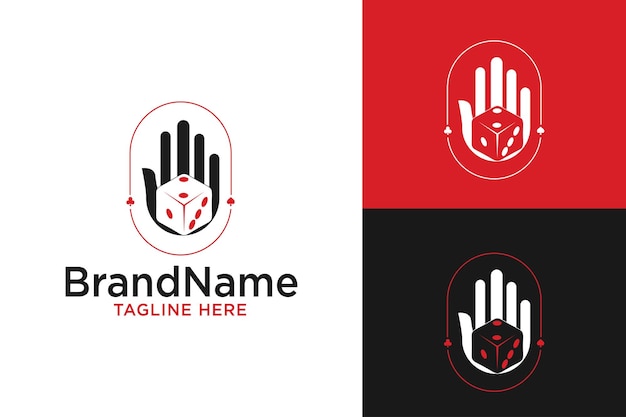 Logo hand gambler's dice poker template element adatto per vettori di stock di poker aziendale