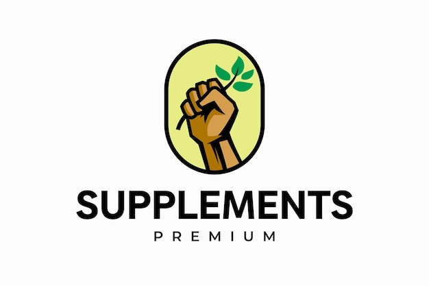 Logo of a hand holding a supplement leaf