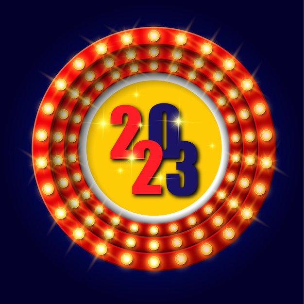 Вектор Логотип с новым годом 2023 дизайн со светящейся лампочкой