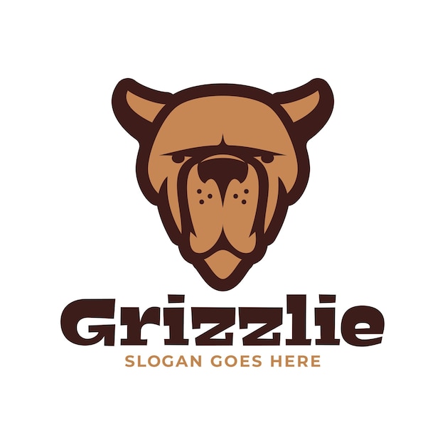 Vettore fumetto divertente dell'orso grizzly della testa di logo