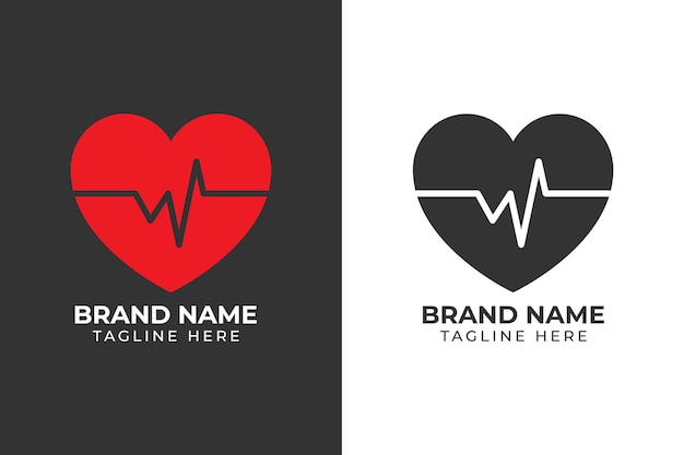 logo heart beat red template design