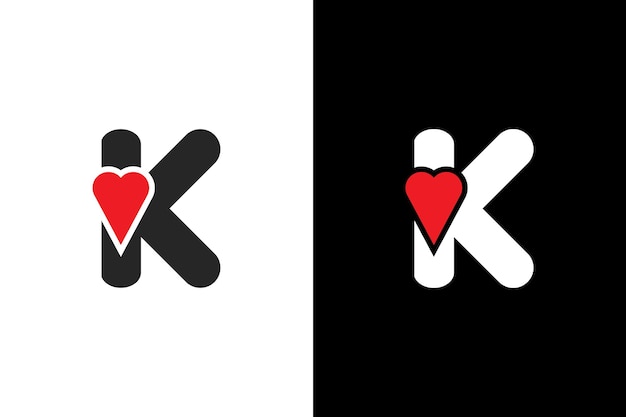 Logo Heart Letter K. Prachtige vector liefde logo-ontwerp. Eenvoudig en schoon letterteken K