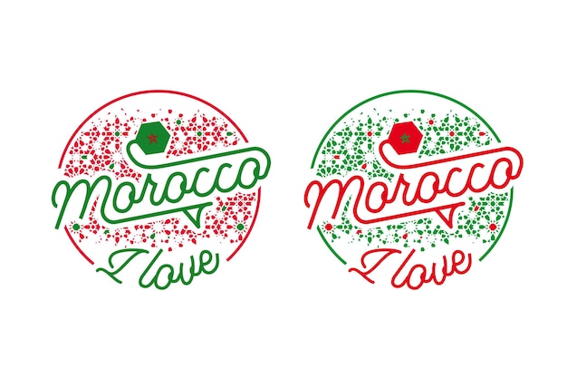 Logo i love morocco plus arabesque shape printed for tshirt clothing Moroccan flag Typography