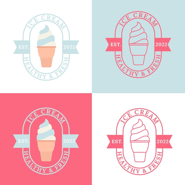 Vector logo ice cream ice cream in a waffle cone with letters in a circle