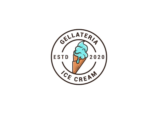 Vettore logo del gelato emblema del gelato italiano gelato in un cono di waffle con lettere in cerchio