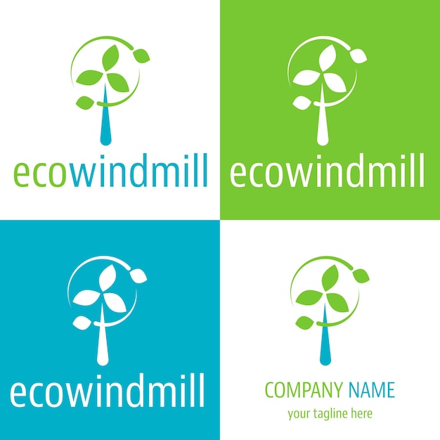Logo e icona per il mulino a vento di energia ecologica per la fonte di energia rinnovabile e la società di economia verde
