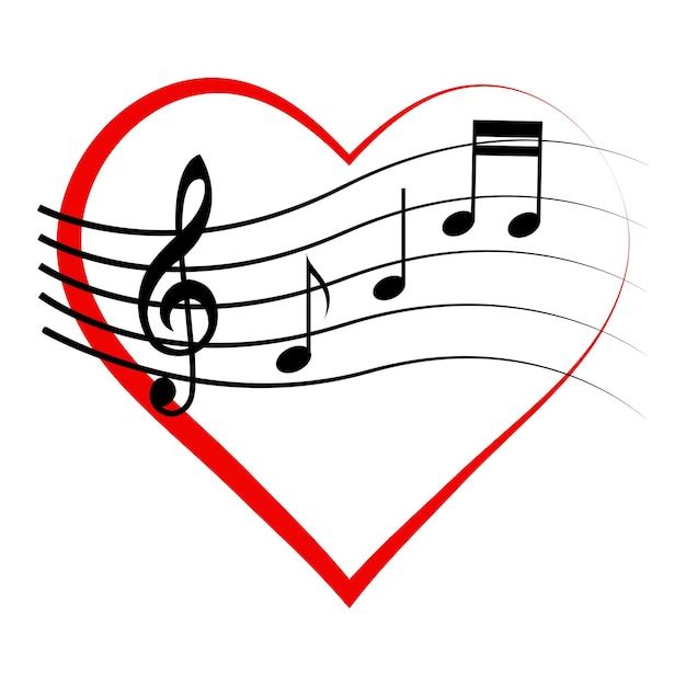 Logo icon heart with notes and treble clef vector sign love for music melomaniac symbol