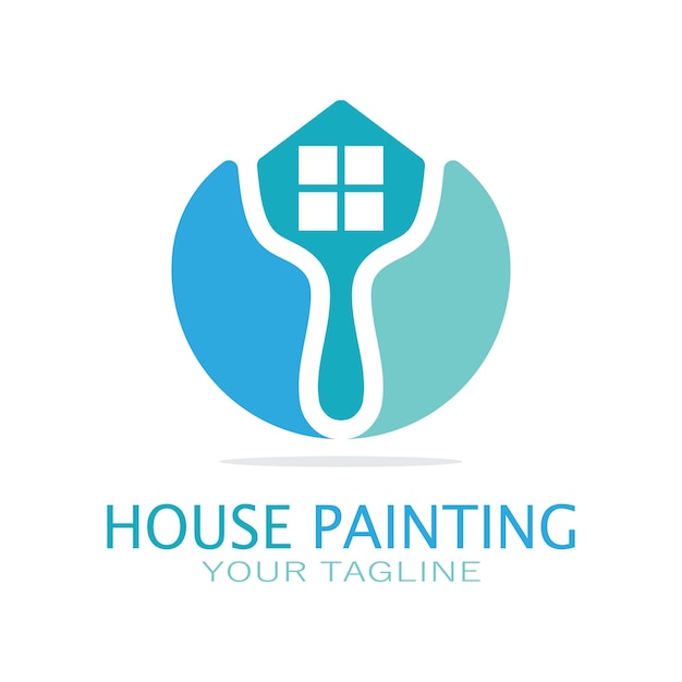 Иллюстрация иконки логотипа домашняя краска со смесью кистей и валиков для дизайна стен дома минималистская роспись дома интерьер здания недвижимость бизнес обои векторная концепция
