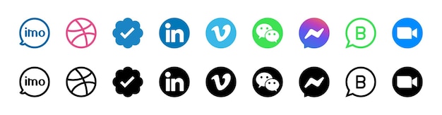 Logo Icon Set IMO Zoom LinkedIn WeChat WhatsApp Business Dribbble Vimeo Facebook
