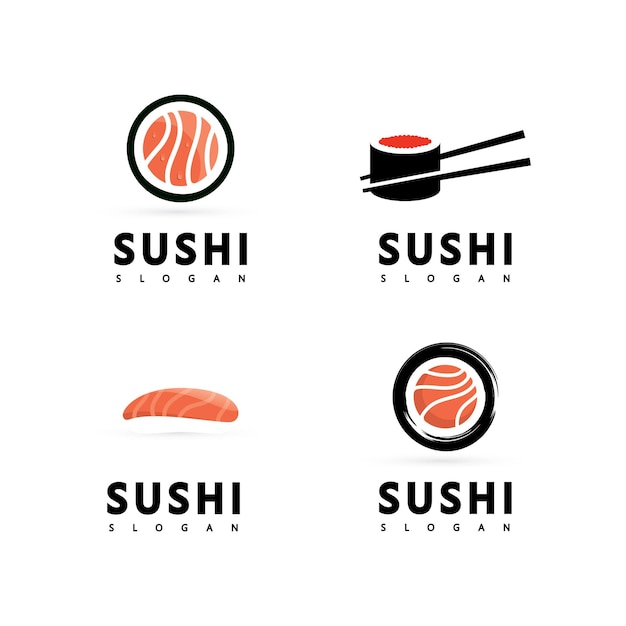 Icona logo vettore icona stile illustrazione bar o negozio, sushi, onigiri salmone roll, isolato oggetto moderno