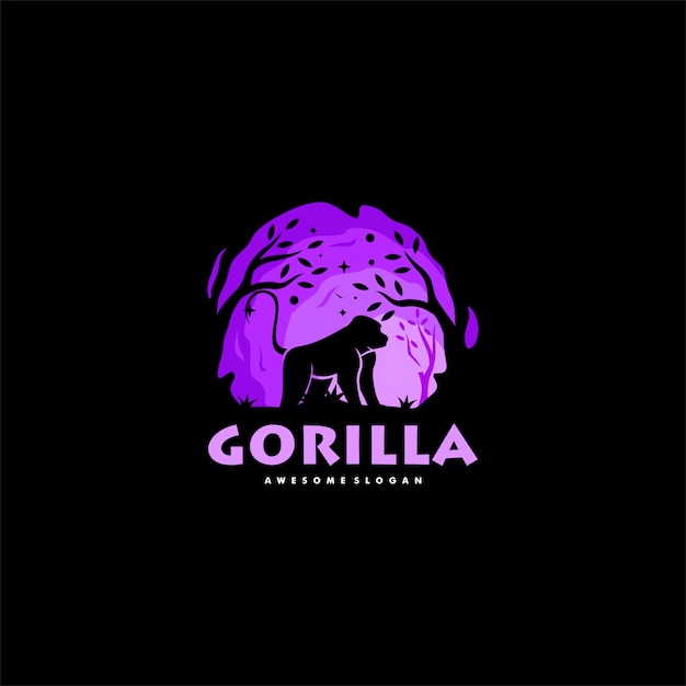 Logo illustratie Gorilla nacht silhouet stijl.