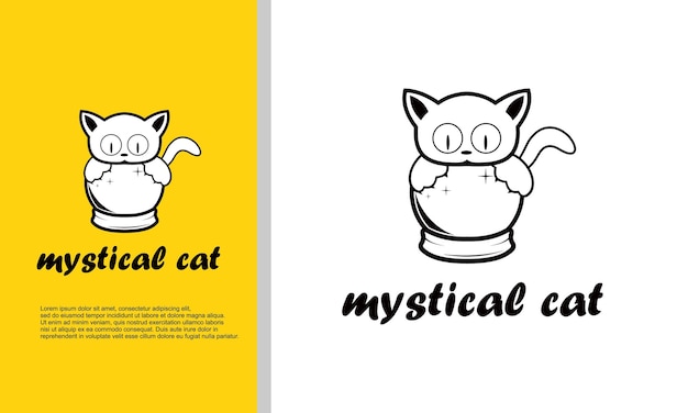 Logo illustratie vectorafbeelding van mystieke bal gecombineerd met schattige kat