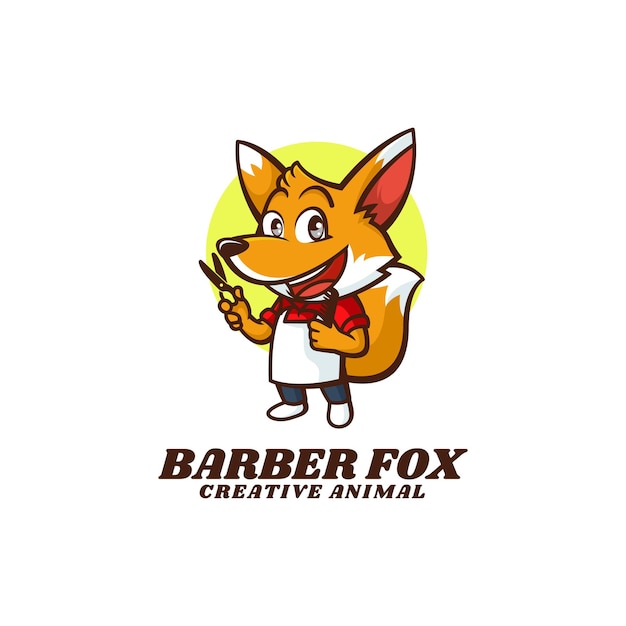 Логотип иллюстрации парикмахерских фокс талисман мультяшном стиле