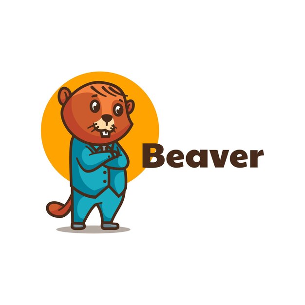 Logo illustration beaver mascot cartoon style.