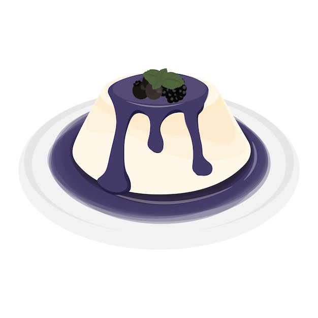 Vettore l'illustrazione del logo di un pudding di mirtilli panna cotta o di gelatina di mirtilli