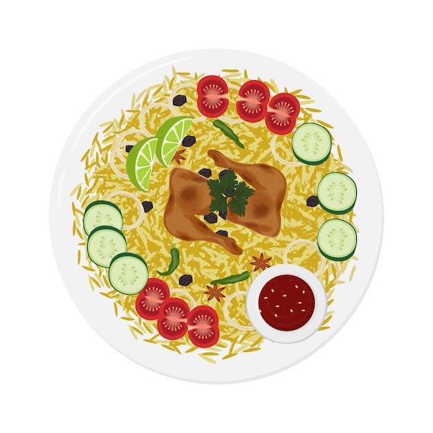 Vector logo illustration of chicken kebuli rice or nasi kebuli ayam