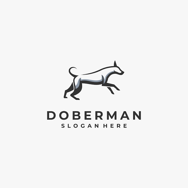 로고 그림 Doberman 개 마스코트 만화 스타일입니다.