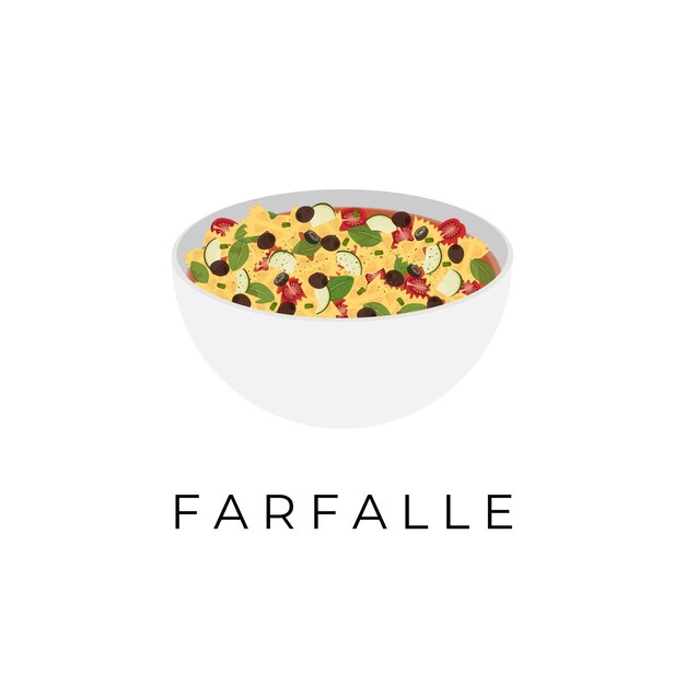 Vettore illustrazione del logo della pasta delle farfalle o della pasta delle farfalle servita in una ciotola bianca