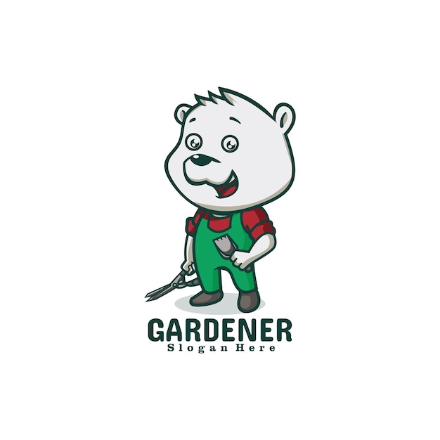 Логотип Иллюстрации Садовник Медведь Талисман Мультяшном Стиле