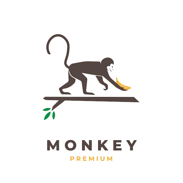 Logo Illustration Monkey Carrying Banana on the Tree