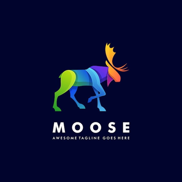 Logo illustration moose deer walking gradient colorful