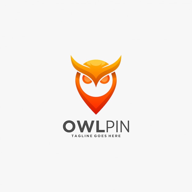 Логотип иллюстрация сова и pin градиент красочный стиль.