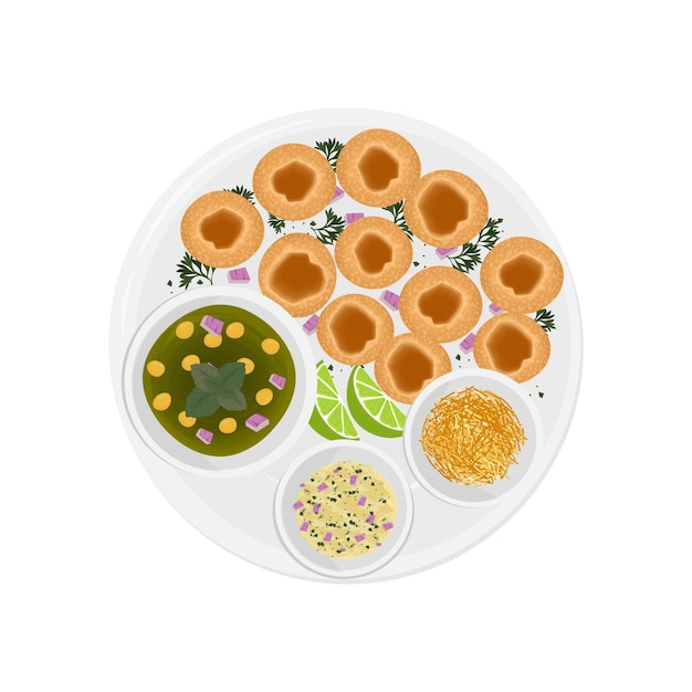 Vector logo illustration of pani puri or golgappa ready to be served