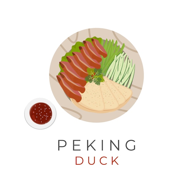 Logo Illustration Of Peking Duck Served On A Wooden Plate And Eaten With Chinese Pancakes Vegetables