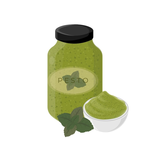 Illustrazione del logo del pesto in un barattolo