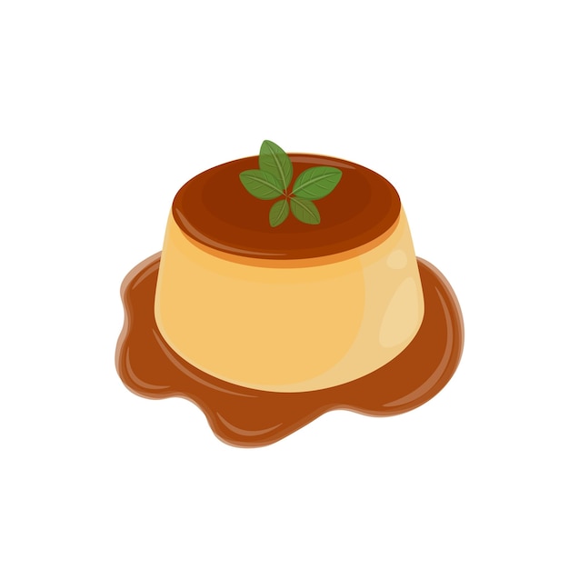 Vettore illustrazione del logo del budino di crema pasticcera giapponese purin con salsa al caramello