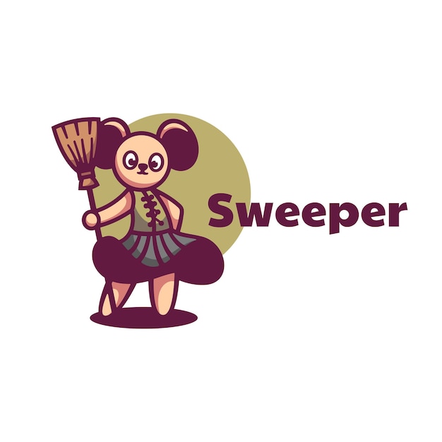Logo Illustration Sweeper Mascot Cartoon Style.