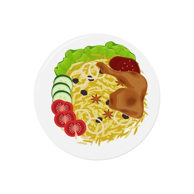 Logo Illustration of Top View Kebuli Rice or Nasi kebuli