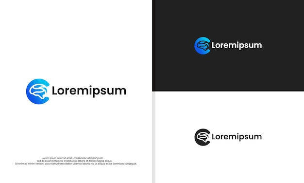 Векторная графика логотипа буквы c в сочетании со значком мозга в негативном пространстве
