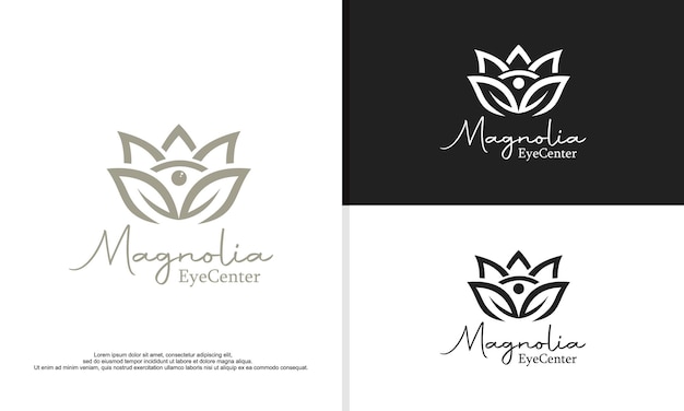 Illustrazione del logo grafica vettoriale del fiore di magnolia combinato con l'occhio