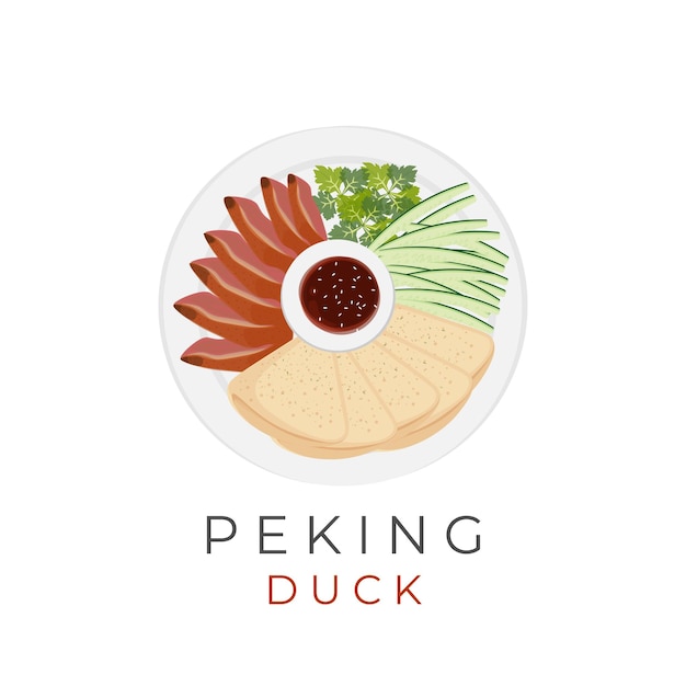 Logo illustration Vector of Peking duck and Chinese pancakes served on a white plate