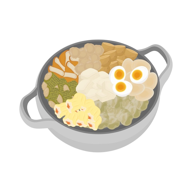 Иллюстрация логотипа вектор siomay somay вареное яйцо и овощи в рагу