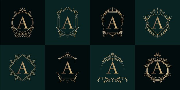 Буквица a логотипа с роскошным орнаментом или цветочной рамкой, набор коллекции.
