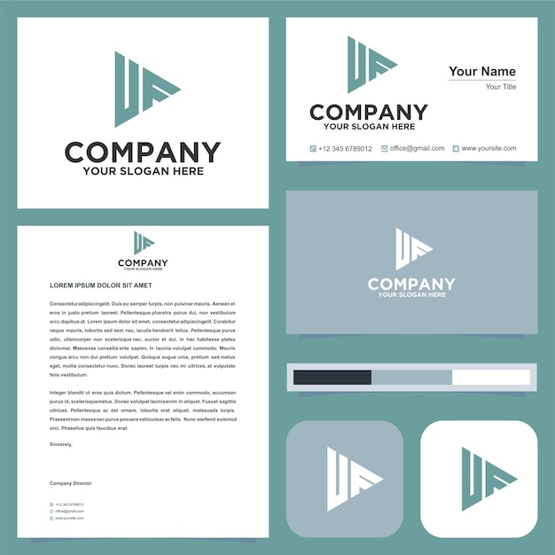 Logo initial letter uf combine with play in business card premium vector premium logo